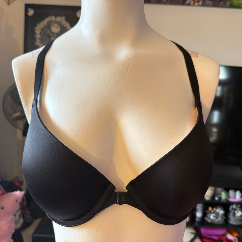 PINK Victoria's Secret Black Front-Close Push Up T-Shirt Bra